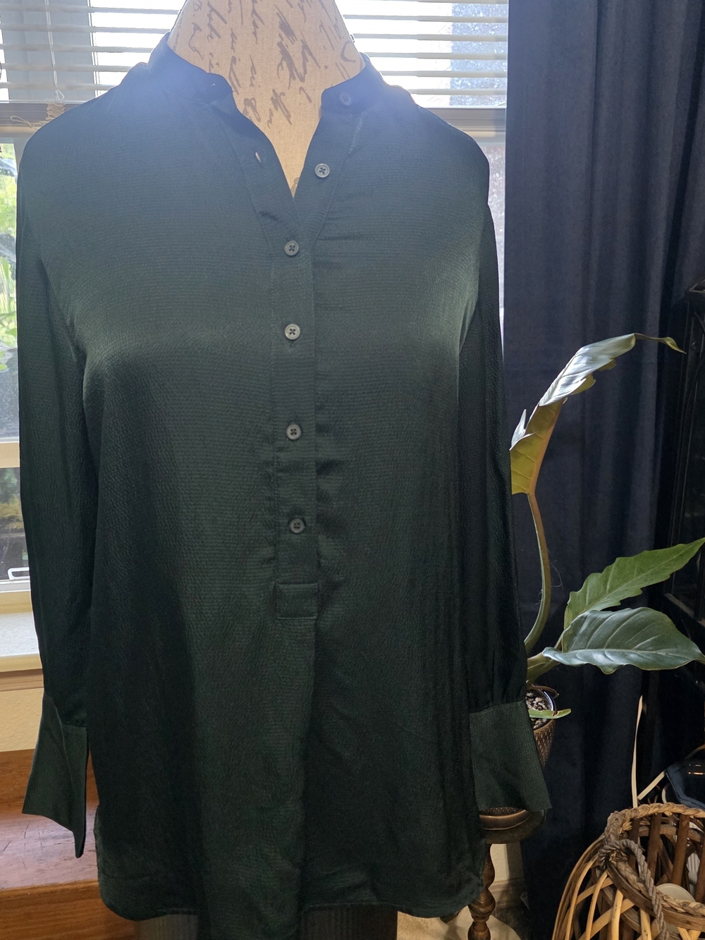 Everlane Deep Forest Green Half Button-Front Top